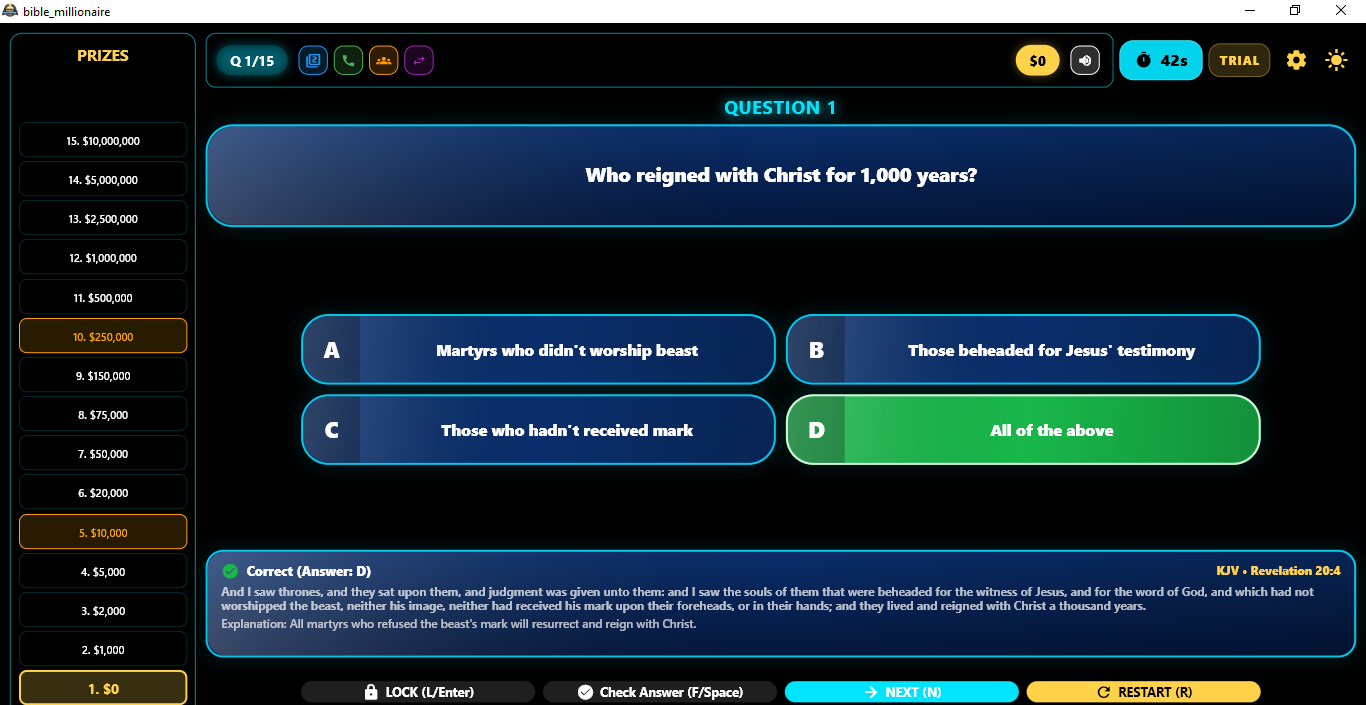 Correct answer celebration screen
